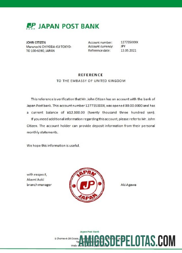 Referência do Japan Post Bank baixar para verificação